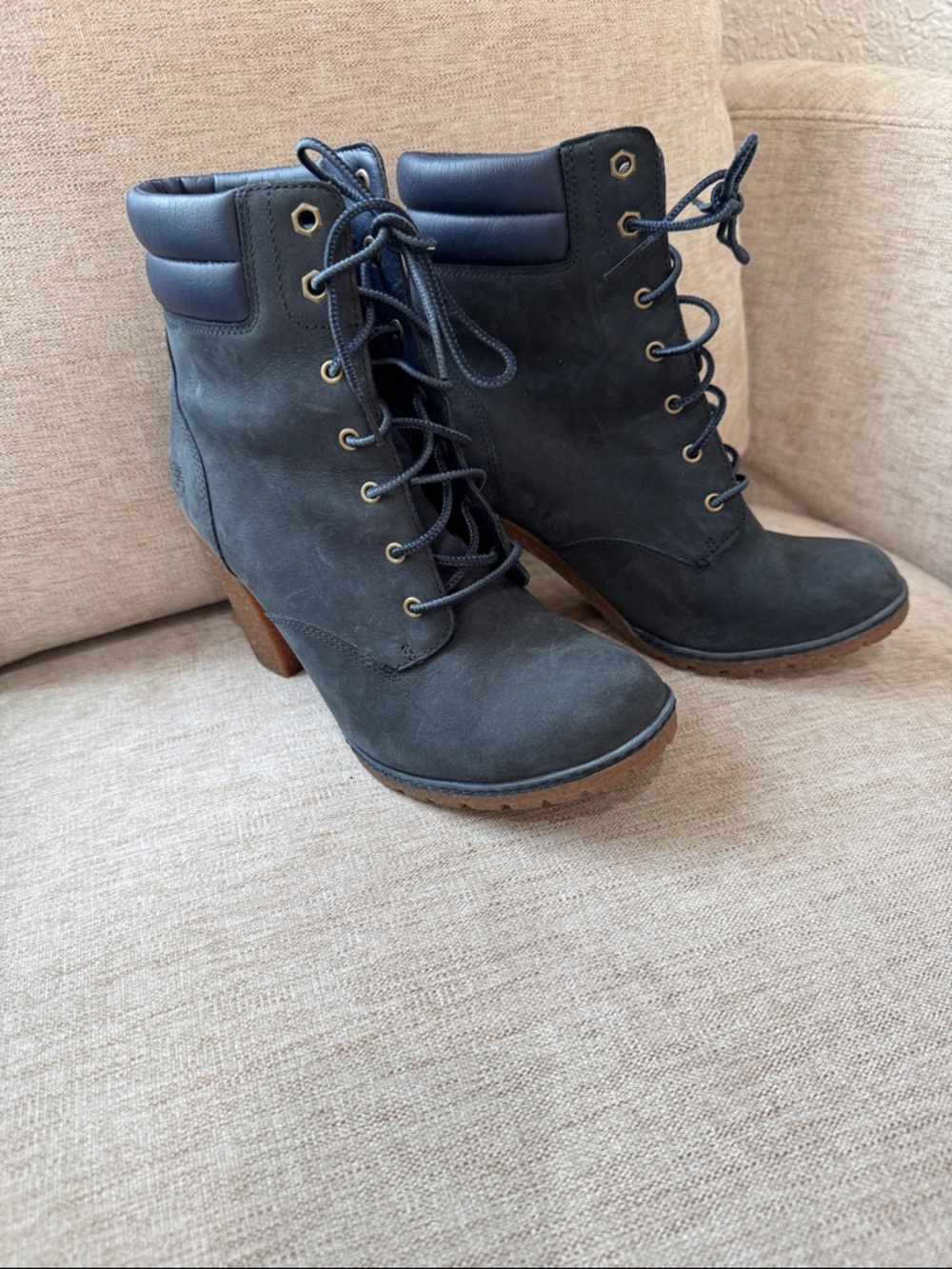 Timberland Navy Lace-Up Heeled Ankle Boots